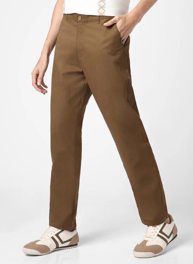Urbano Fashion  Urbano Fashion Men's Brown Cotton Regular Fit Casual Chinos Trousers Stretch for Men | Best Price UAE